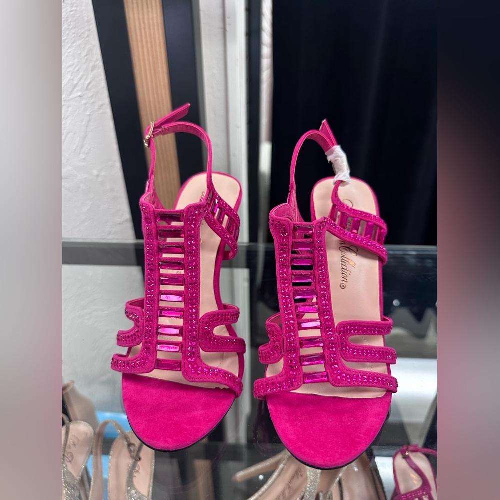 Hot Pink Fuchsia Strappy Bright Gem Sandal Heels